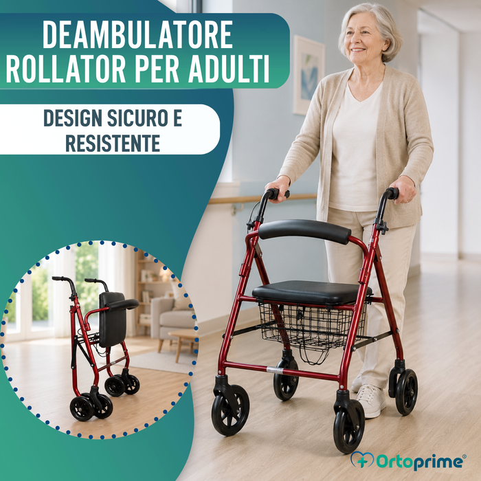 Rollator in Alluminio con Freno di Carico e Seduta Imbottita