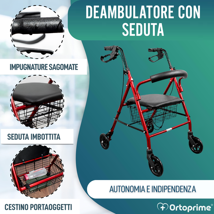 Rollator in Alluminio con Freni e Seduta Imbottita