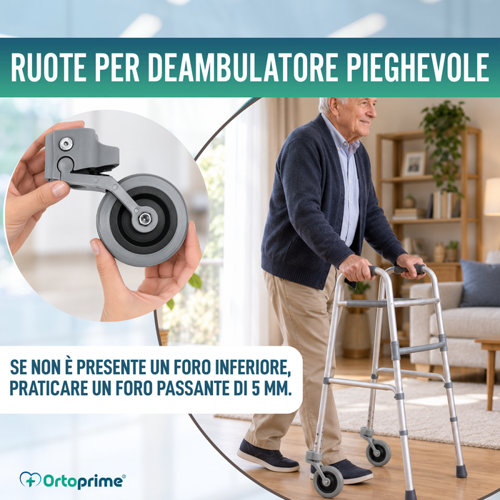 Kit x2 Ruote per Deambulatori e Camminatori 22, 25 e 30 mm