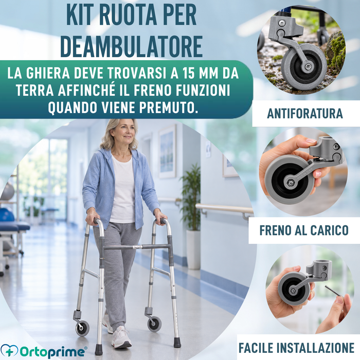 Kit x2 Ruote per Deambulatori e Camminatori 22, 25 e 30 mm