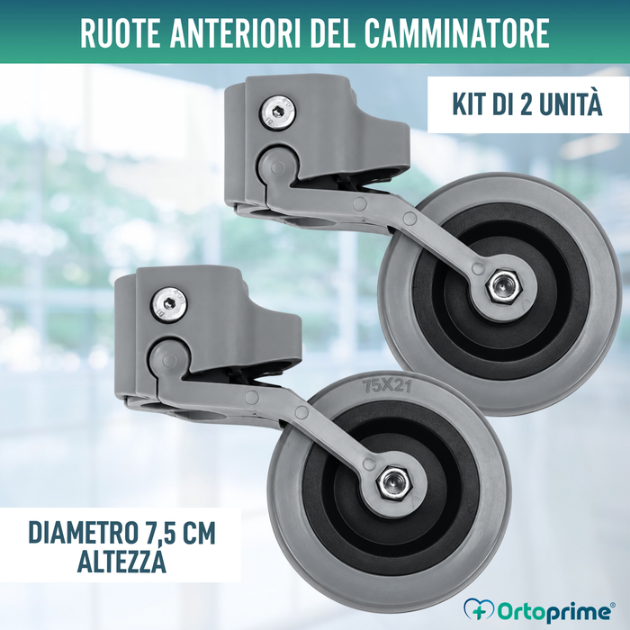 Kit x2 Ruote per Deambulatori e Camminatori 22, 25 e 30 mm