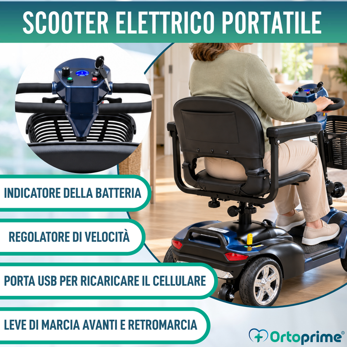Scooter Elettrico Smontabile 4 Ruote | Batteria Estraibile