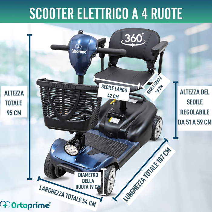 Scooter Elettrico Smontabile 4 Ruote | Batteria Estraibile