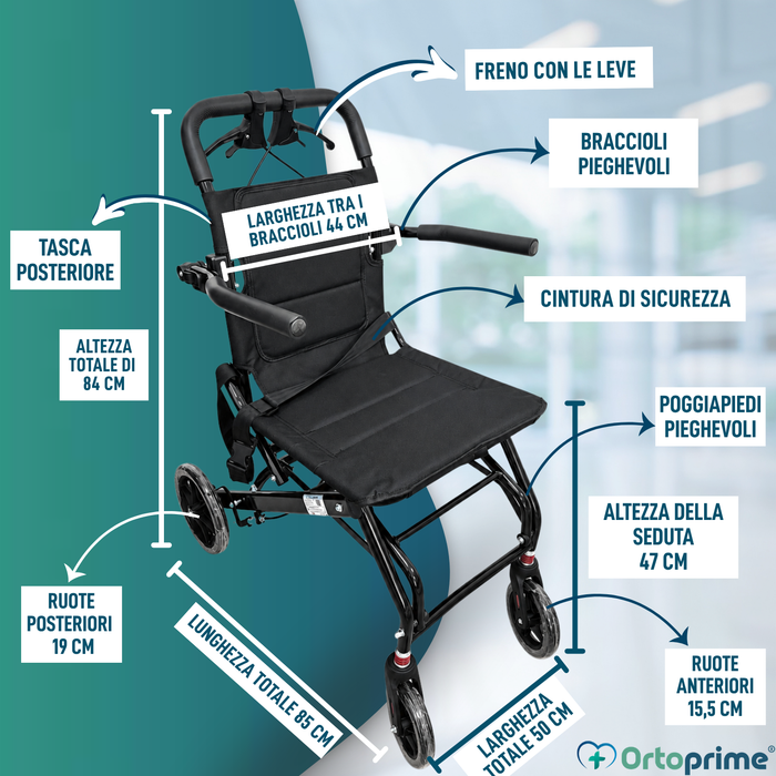 Sedia a Rotelle da Transito Leggera Pieghevole con Freni
