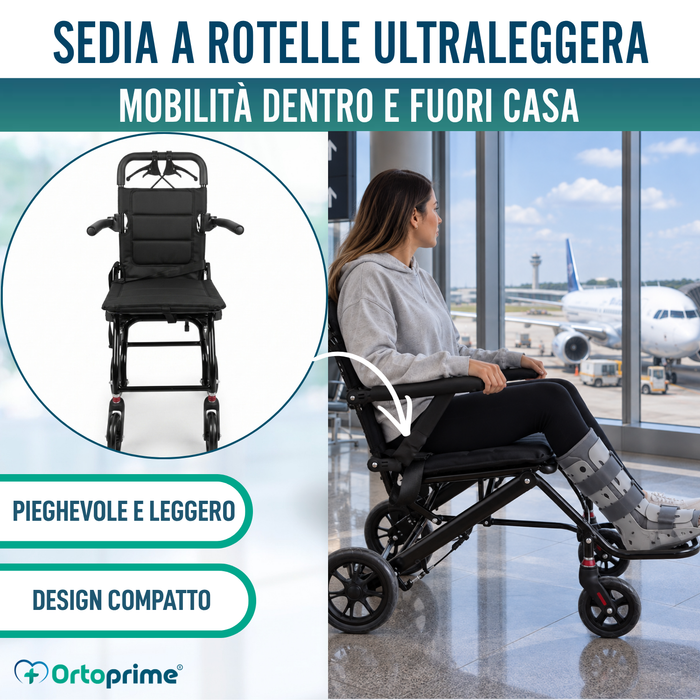 Sedia a Rotelle da Transito Leggera Pieghevole con Freni