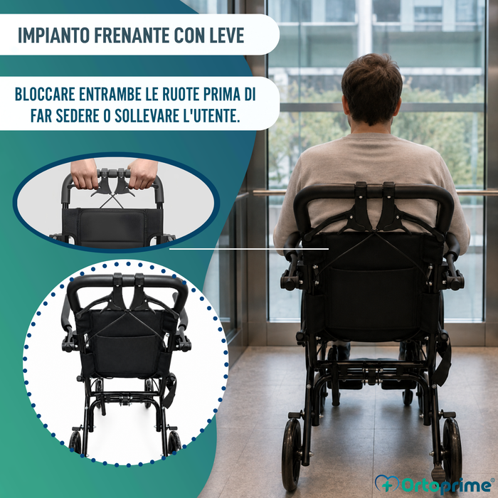 Sedia a Rotelle da Transito Leggera Pieghevole con Freni
