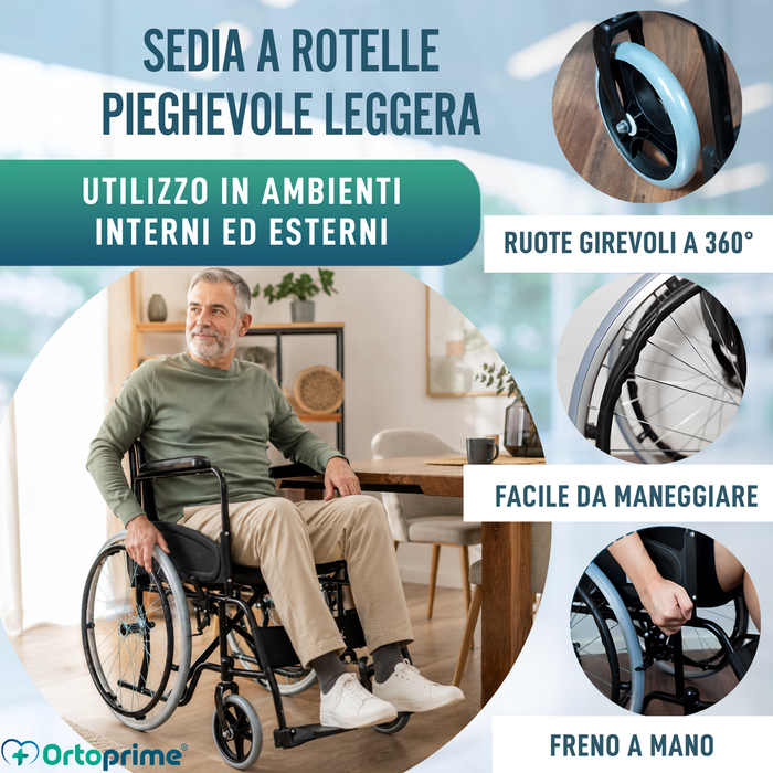 Sedia a Rotelle Pieghevole Auto-Propellente con Cintura di Sicurezza