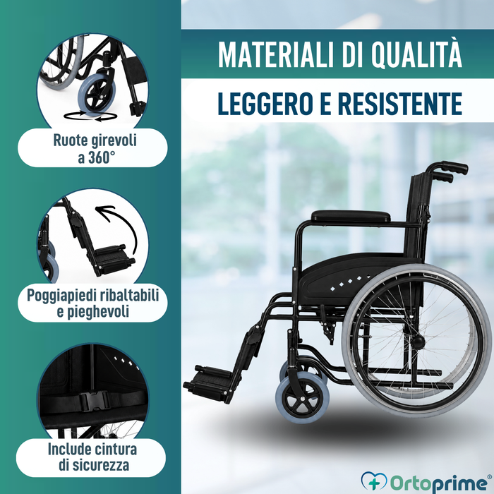 Sedia a Rotelle Pieghevole Leggera per Anziani Autopropulsate