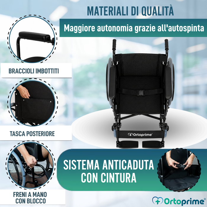 Sedia a Rotelle Pieghevole Leggera per Anziani Autopropulsate