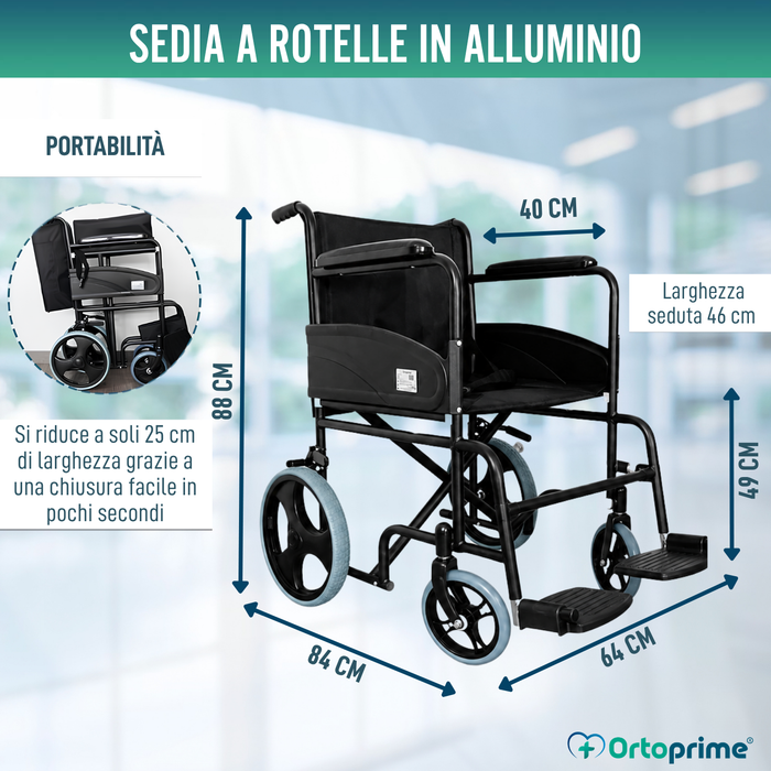Sedia a Rotelle Pieghevole Ortopedica per Adulti
