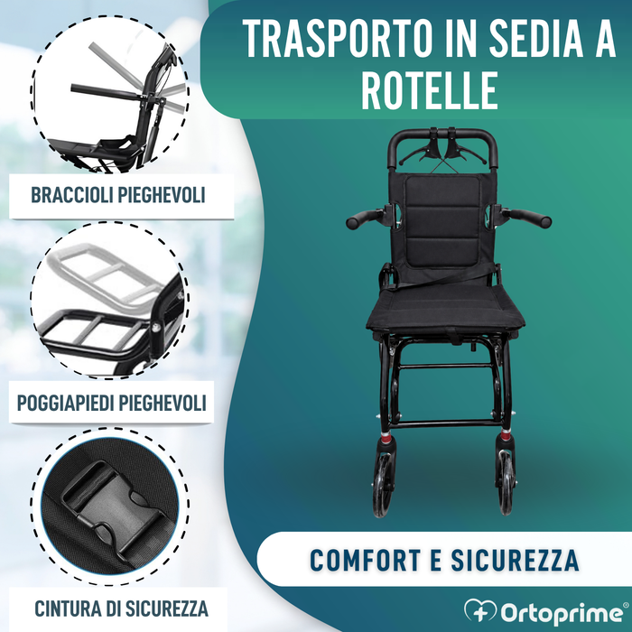 Sedia a Rotelle da Transito Leggera Pieghevole con Freni
