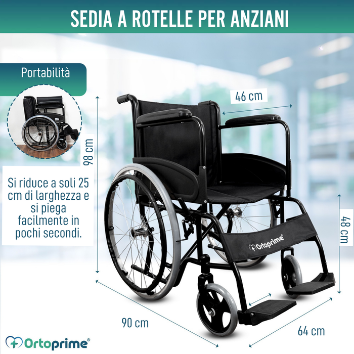 Sedia a Rotelle Pieghevole Auto-Propellente con Cintura di Sicurezza