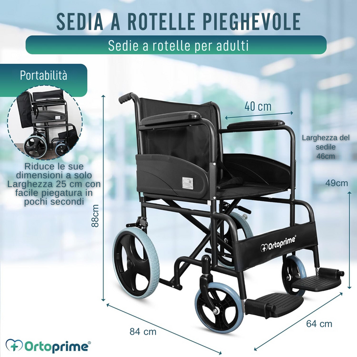 Sedia a Rotelle Pieghevole Ortopedica per Adulti