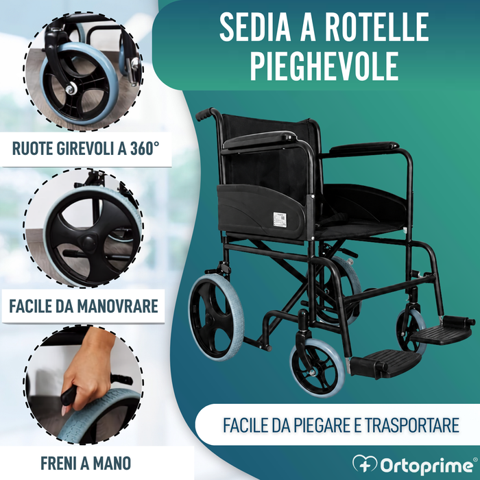 Sedia a Rotelle Pieghevole Ortopedica per Adulti