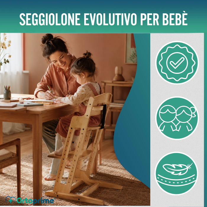 Seggiolone Evolutivo in Legno per Bambini | Altezza Regolabile