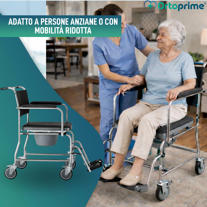 Sedia Doccia WC con Ruote e Freno | Imbottita