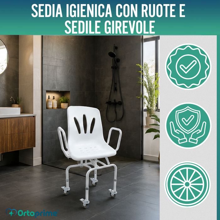 Sedia da Doccia Girevole 360º con Ruote | Sedia Bagno Adulti
