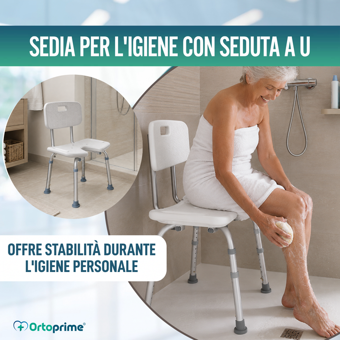 Sedia da Doccia per Anziani con Seduta a U e Altezza Regolabile