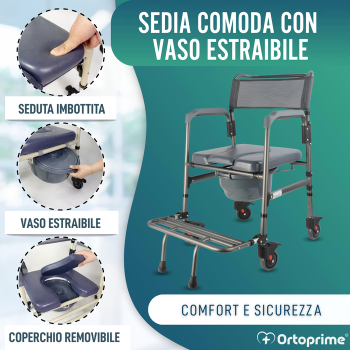 Sedia WC Pieghevole con Ruote | Toilette Portatile