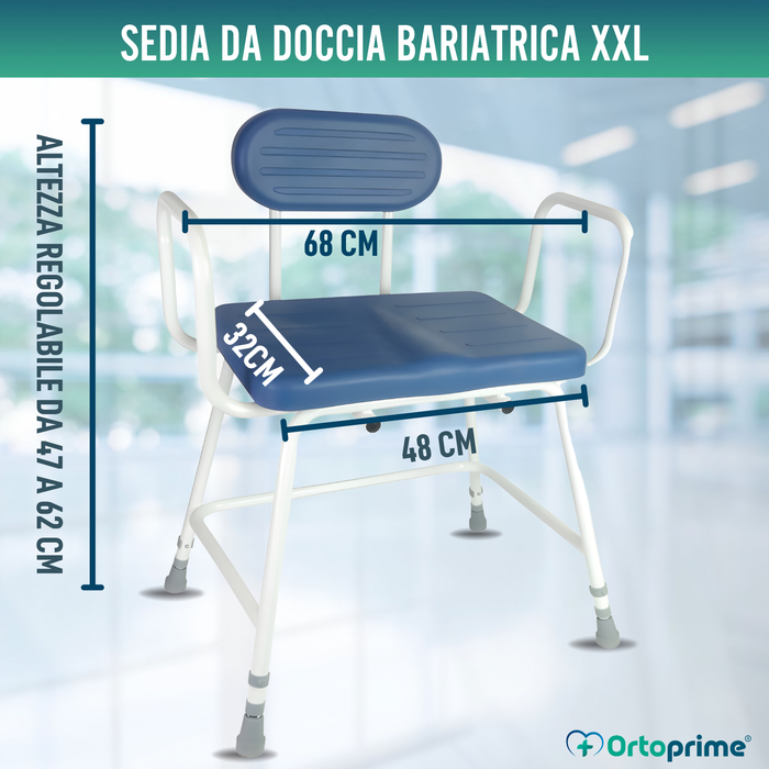 Sedia Doccia Bariatrica XXL con Schienale e Braccioli