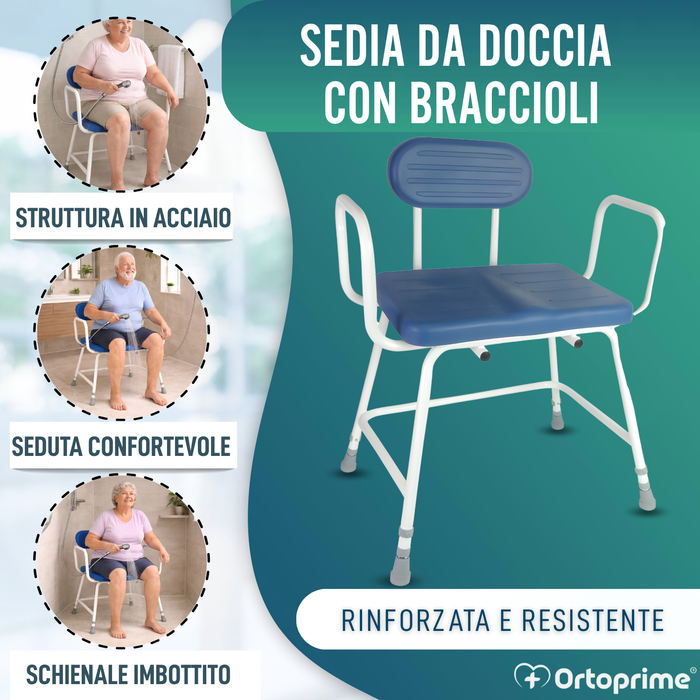 Sedia Doccia Bariatrica XXL con Schienale e Braccioli