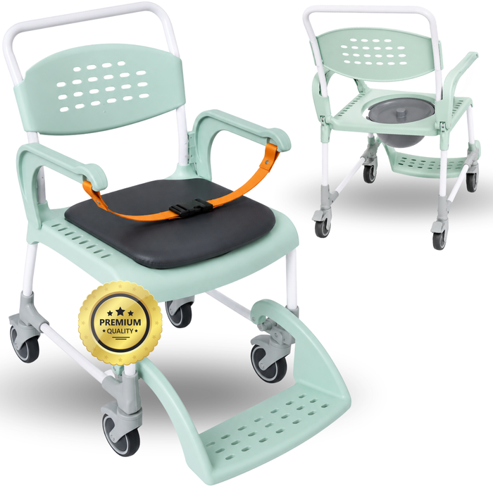 Sedia Comoda Doccia con Ruote 3 in 1 | Sedile con Drenaggio