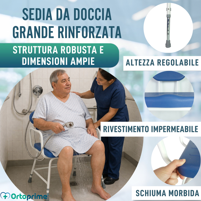 Sedia Doccia Bariatrica XXL con Schienale e Braccioli