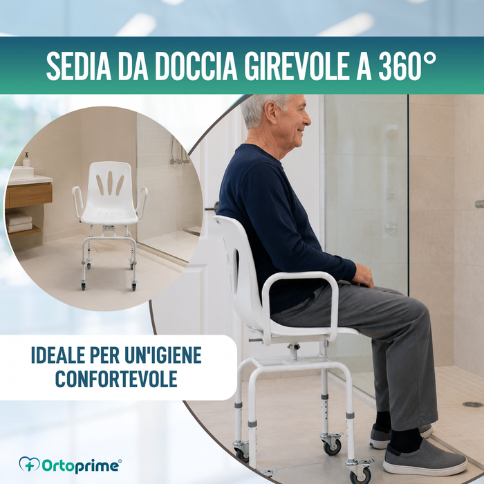 Sedia da Doccia Girevole 360º con Ruote | Sedia Bagno Adulti