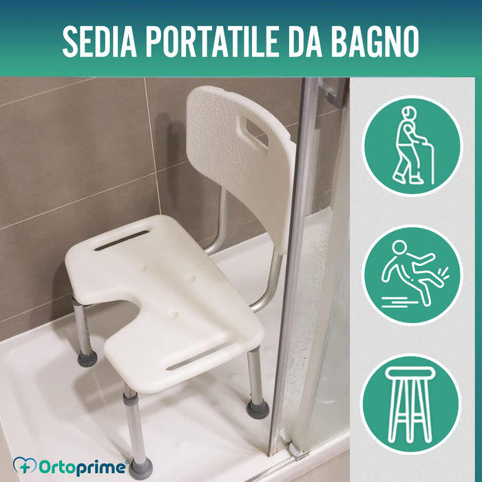 Sedia da Doccia per Anziani con Seduta a U e Altezza Regolabile