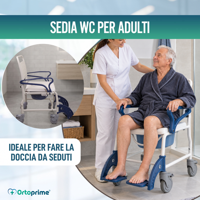 Sedia Doccia WC Adulti Bracci e Piedi Pieghevoli | WC Portatile