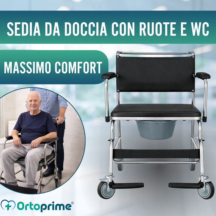 Sedia Doccia WC con Ruote e Freno | Imbottita