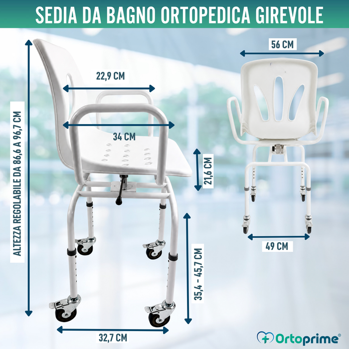 Sedia da Doccia Girevole 360º con Ruote | Sedia Bagno Adulti