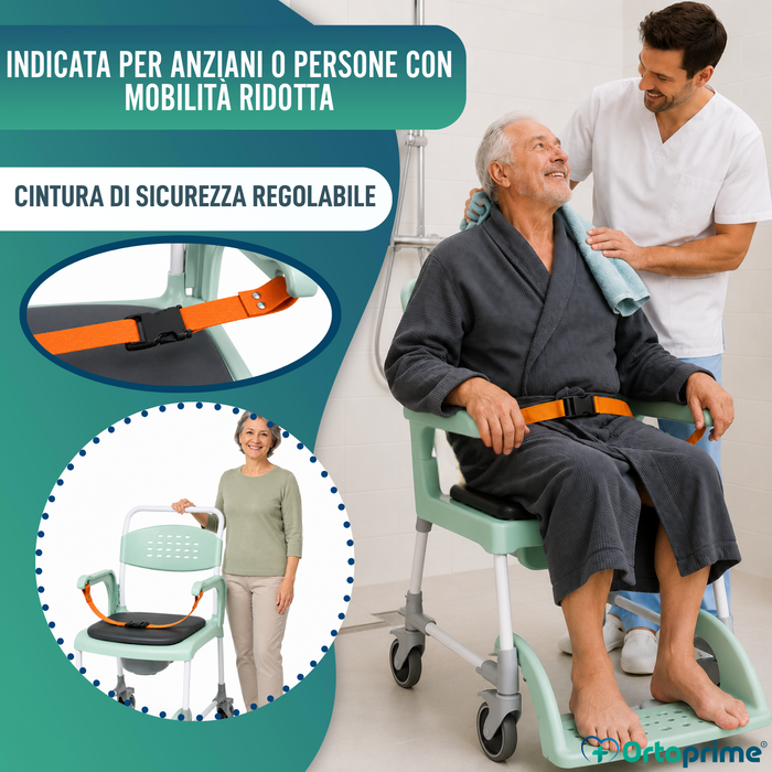 Sedia Comoda Doccia con Ruote 3 in 1 | Sedile con Drenaggio