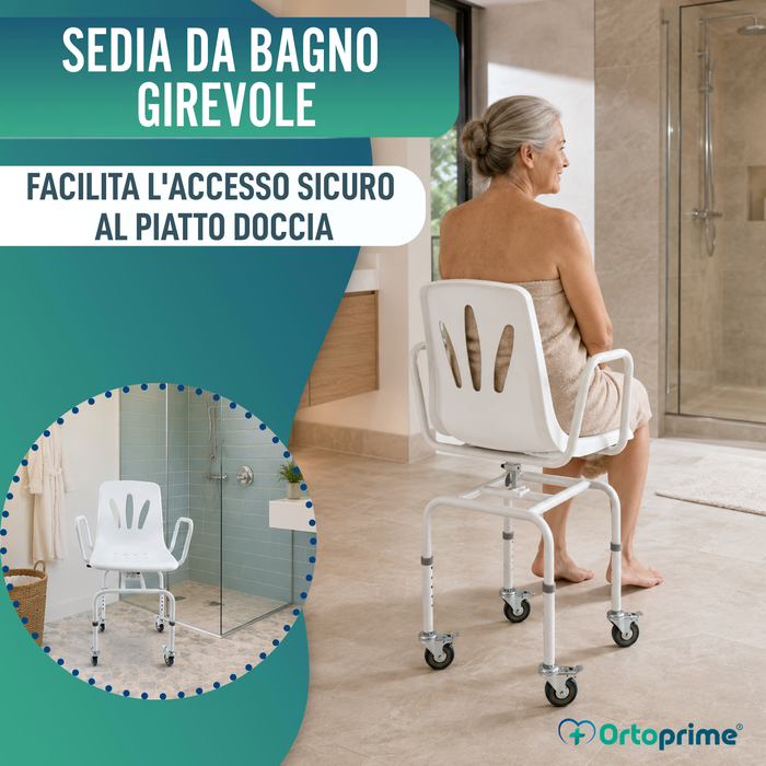 Sedia da Doccia Girevole 360º con Ruote | Sedia Bagno Adulti