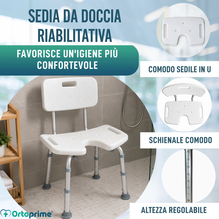 Sedia da Doccia per Anziani con Seduta a U e Altezza Regolabile