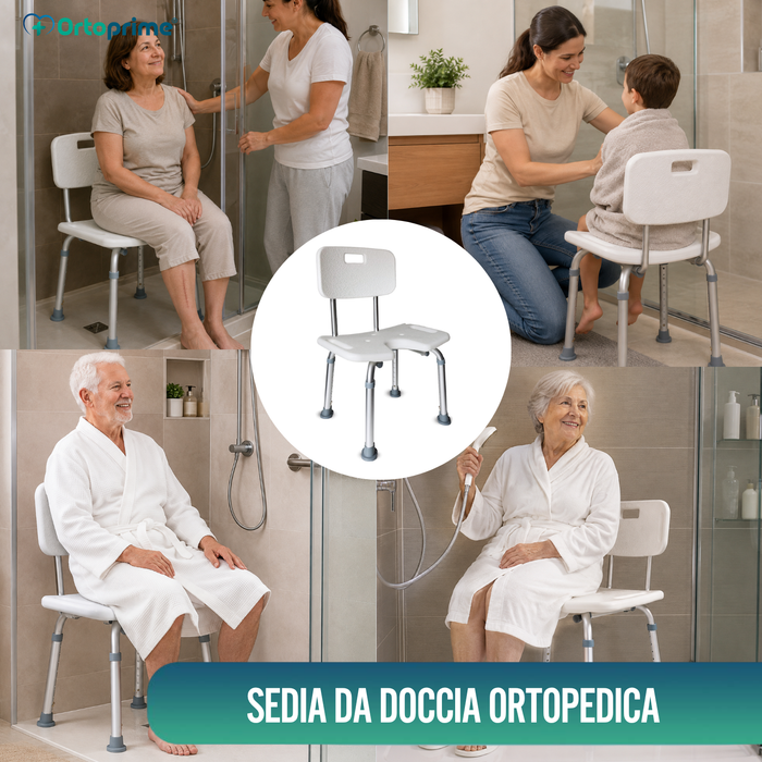 Sedia da Doccia per Anziani con Seduta a U e Altezza Regolabile