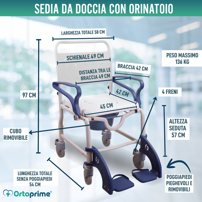 Sedia Doccia WC Adulti Bracci e Piedi Pieghevoli | WC Portatile