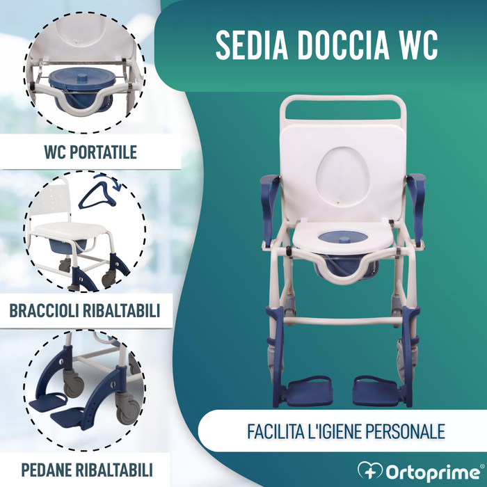 Sedia Doccia WC Adulti Bracci e Piedi Pieghevoli | WC Portatile