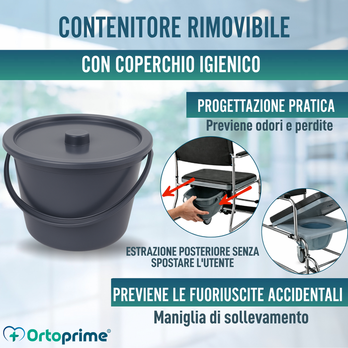 Sedia Doccia WC con Ruote e Freno | Imbottita