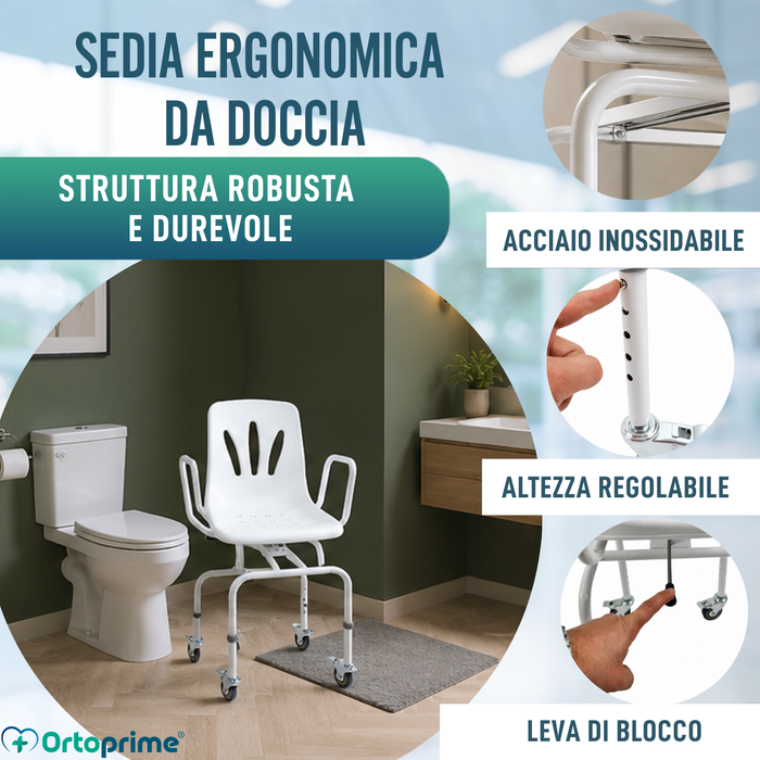 Sedia da Doccia Girevole 360º con Ruote | Sedia Bagno Adulti