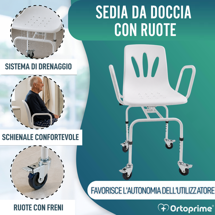 Sedia da Doccia Girevole 360º con Ruote | Sedia Bagno Adulti