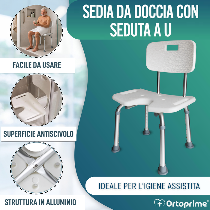 Sedia da Doccia per Anziani con Seduta a U e Altezza Regolabile