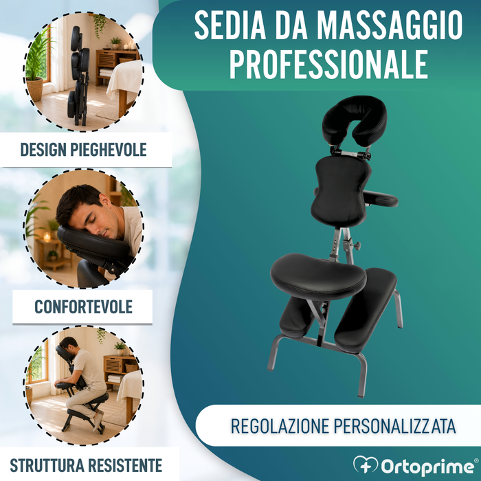 Sedia da Massaggio Pieghevole con Poggiatesta Regolabile