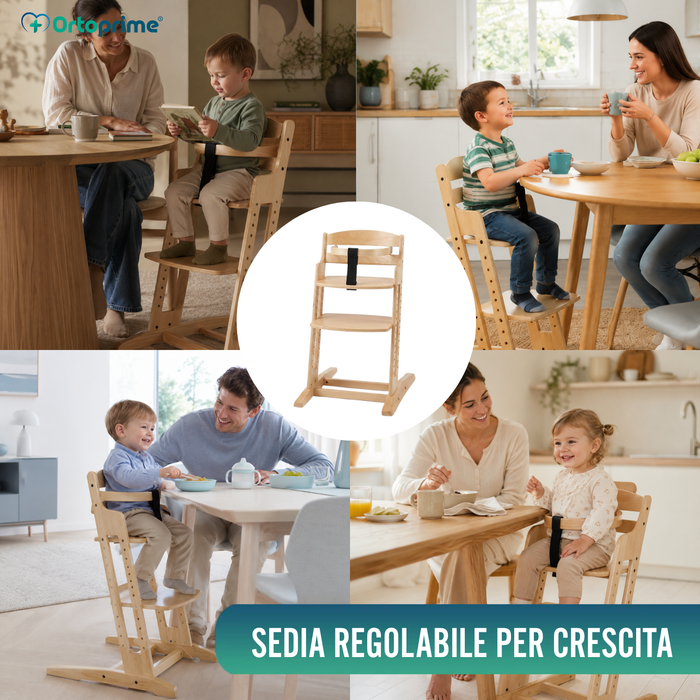 Seggiolone Evolutivo in Legno per Bambini | Altezza Regolabile