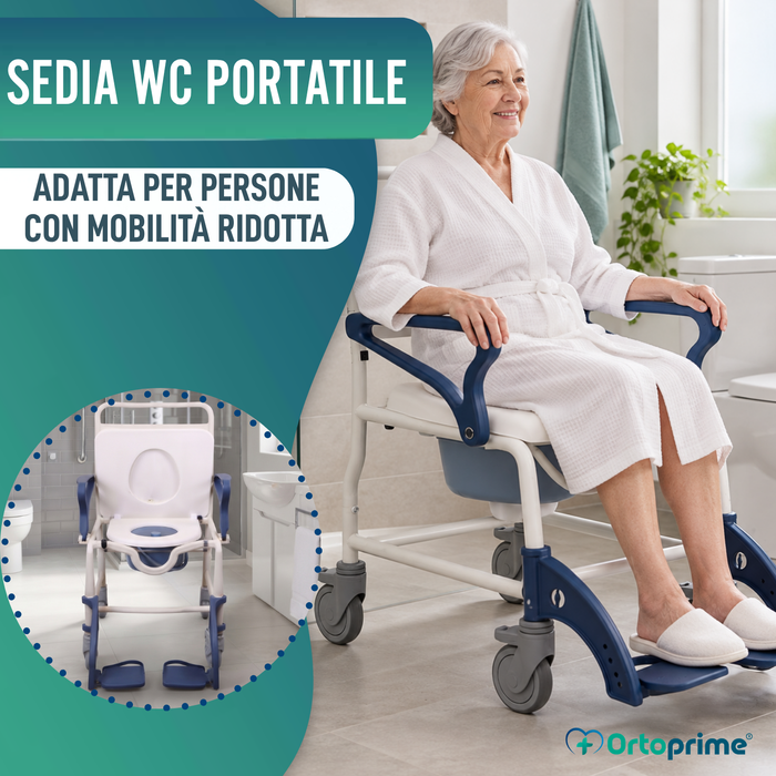 Sedia Doccia WC Adulti Bracci e Piedi Pieghevoli | WC Portatile