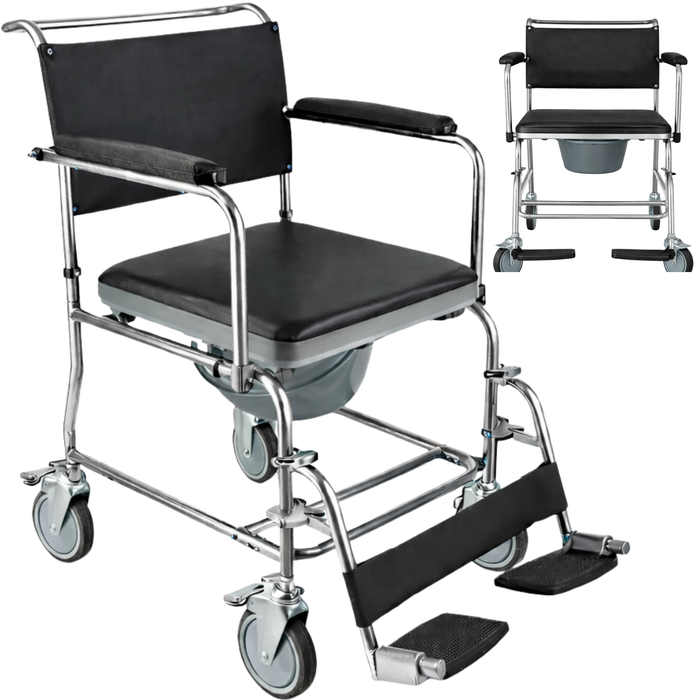 Sedia Doccia WC con Ruote e Freno | Imbottita