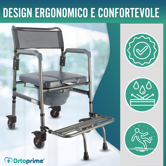 Sedia WC Pieghevole con Ruote | Toilette Portatile