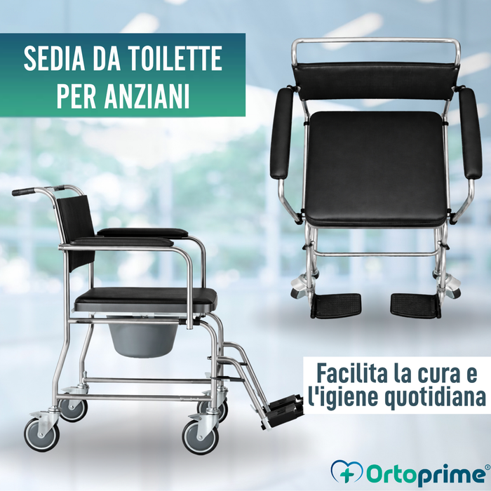 Sedia Doccia WC con Ruote e Freno | Imbottita