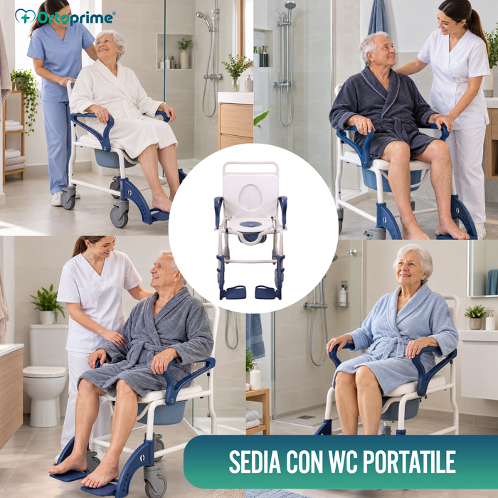 Sedia Doccia WC Adulti Bracci e Piedi Pieghevoli | WC Portatile