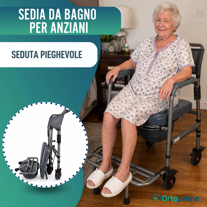 Sedia WC Pieghevole con Ruote | Toilette Portatile